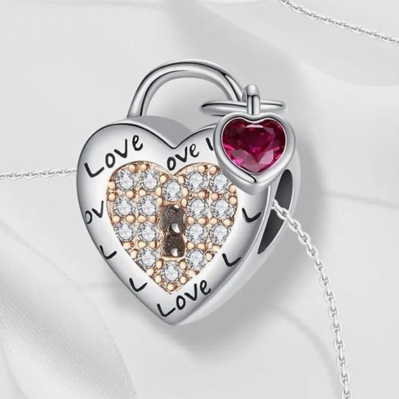Heart lock slide charm for Pandora bracelet fits all bracelets - Picture 2 of 2